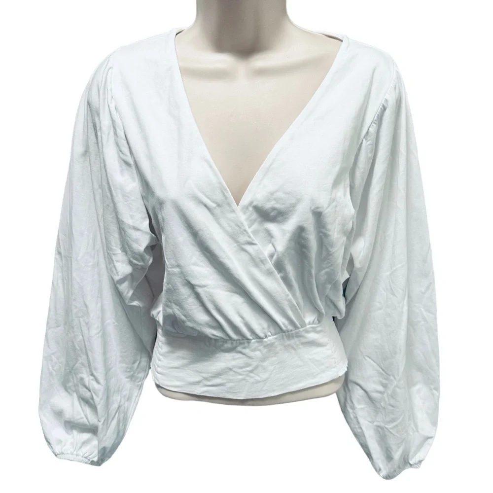 Anthropologie Maeve Blouse Michaela Surplice Smocked Top Puffed Sleeves XS